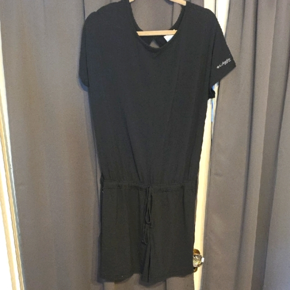 Columbia Women's Romper Shorts Black Elastic Drawstring Pockets Comfort Sz L EUC